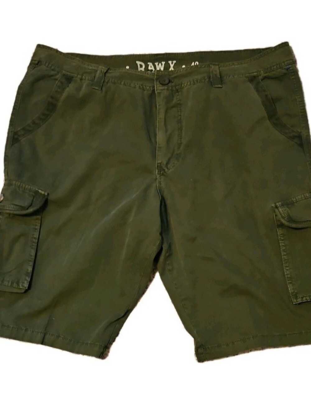 RAW X Men’s Green Cargo Shorts Cotton Canvas Flat Front Zip w/ Pockets.